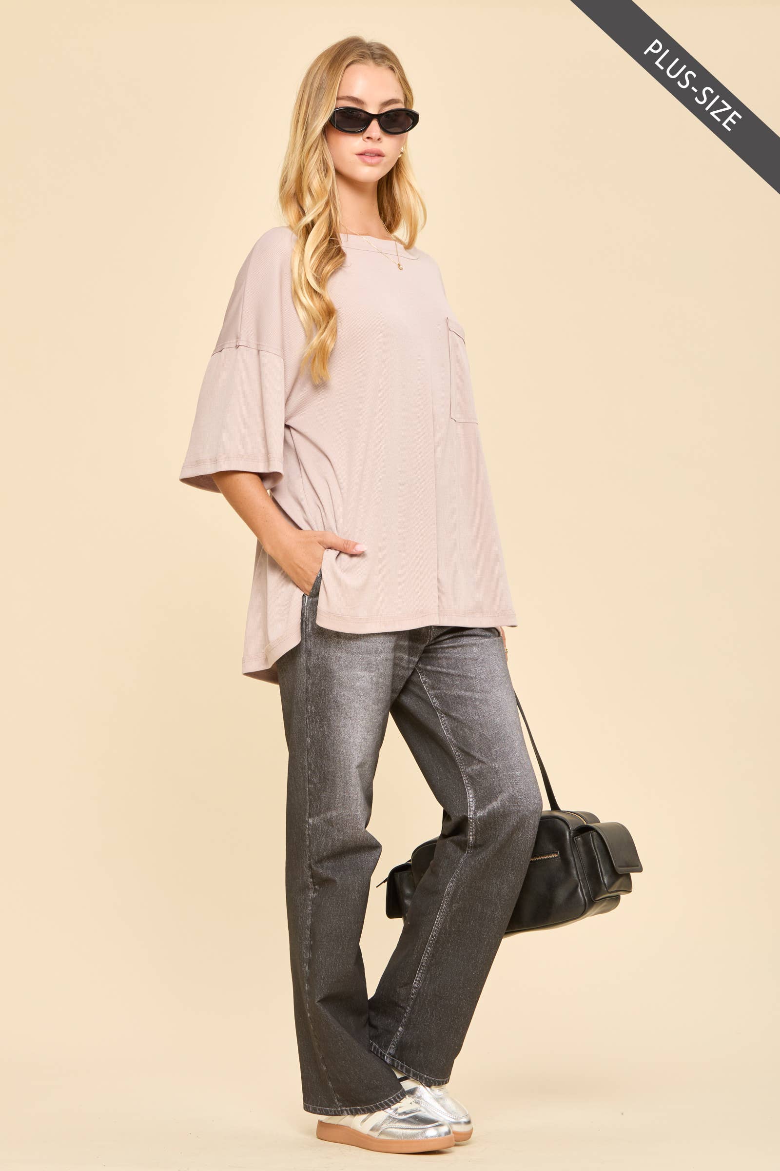 PLUS SIZE Baby Ribbed Boyfriend Knit Top