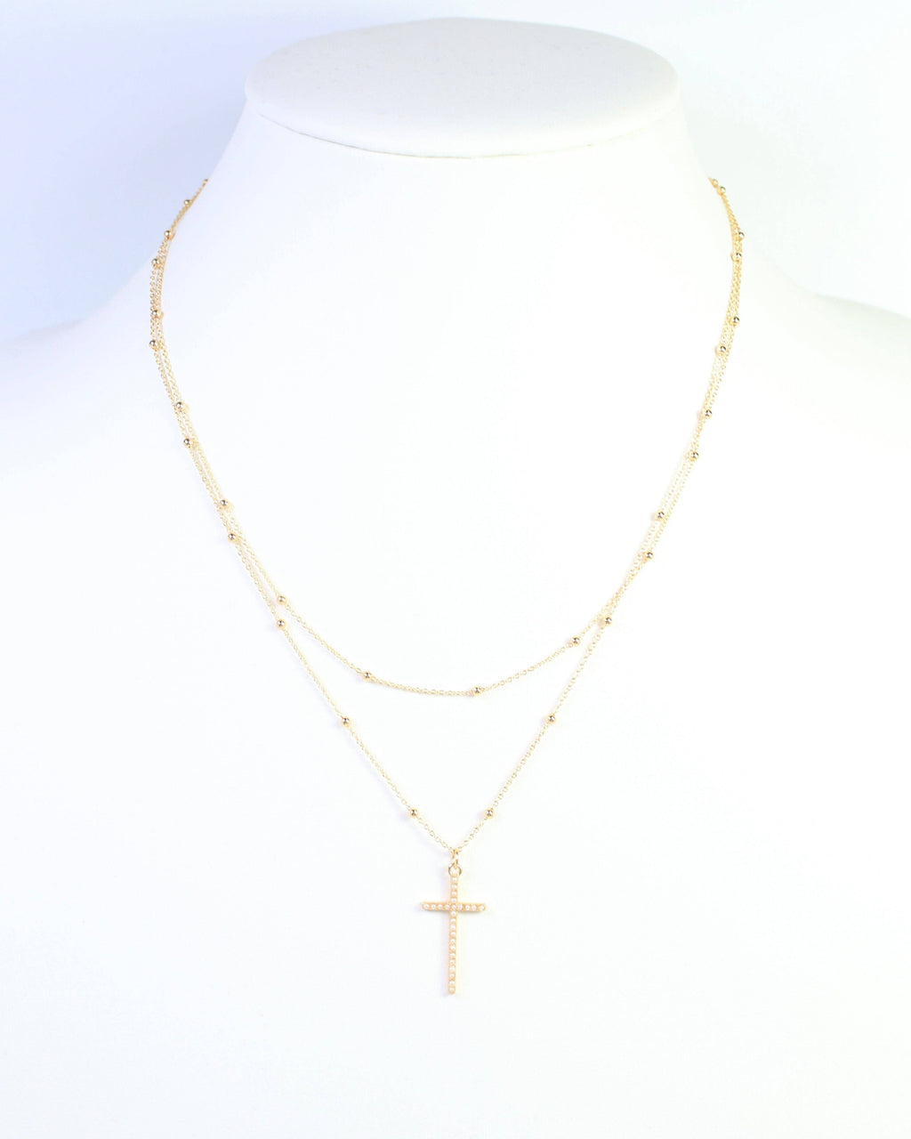 Kyla Pearl Cross Layered Necklace WR Gold