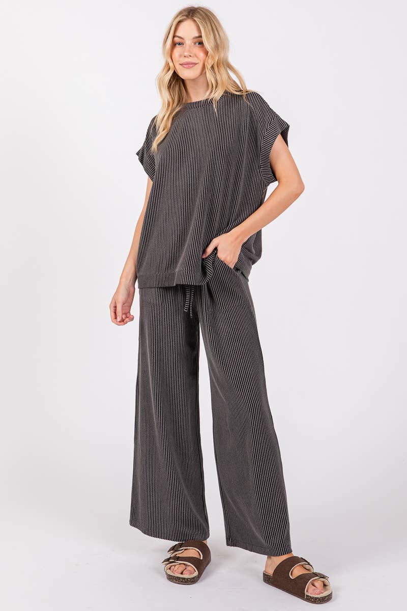 Striped Rib Knit Lounge Set