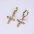 14K Gold Filled Micro Paved CZ Religious Cross Drop Huggie Earrings