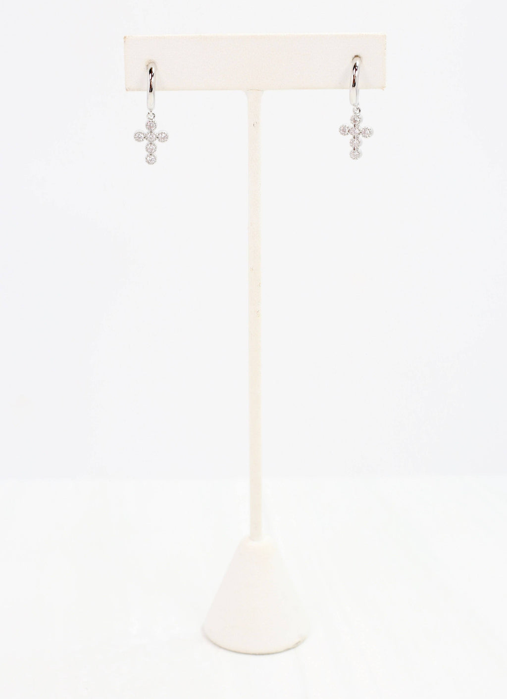 Camellia CZ Cross Hoop Earring SILVER