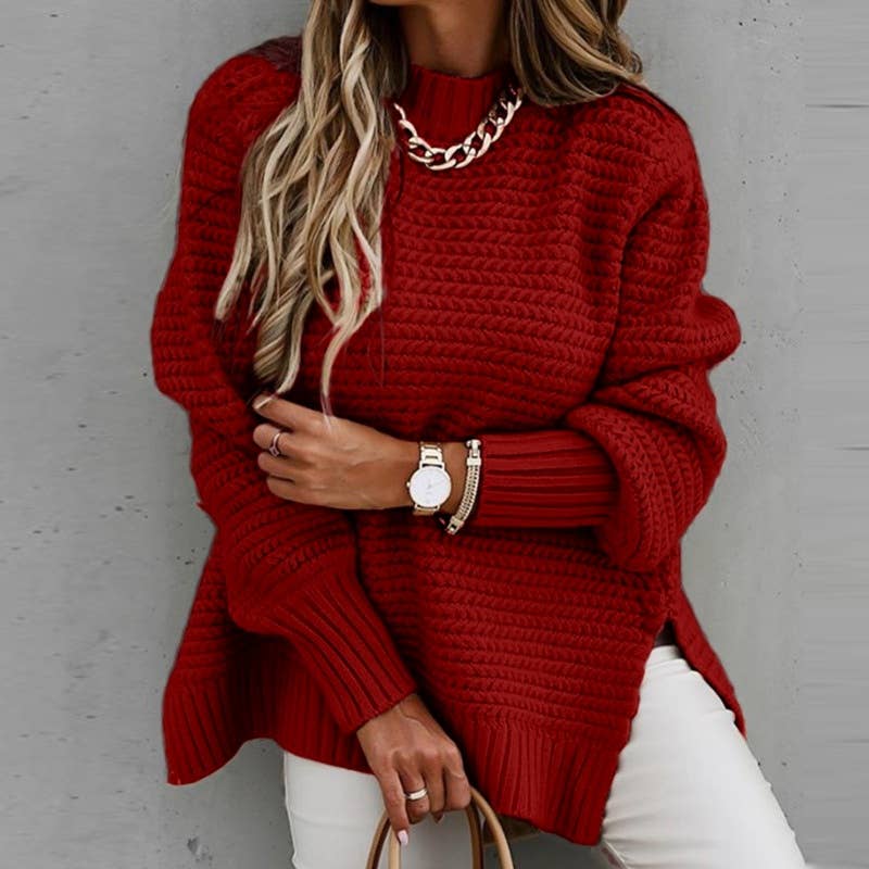Chunky knit side split  plain knit sweater jumper