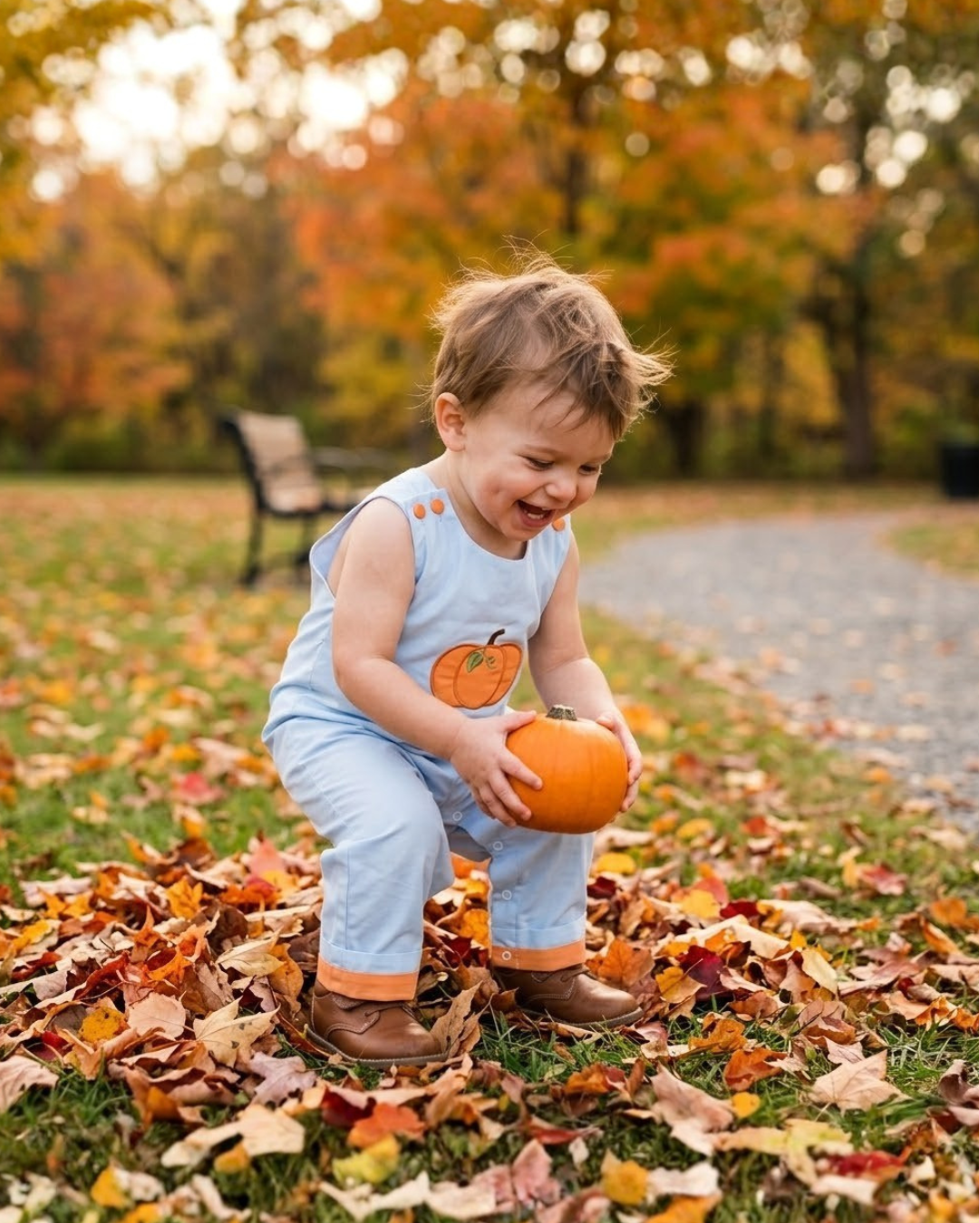 Light Blue Pumpkin Applique Overalls