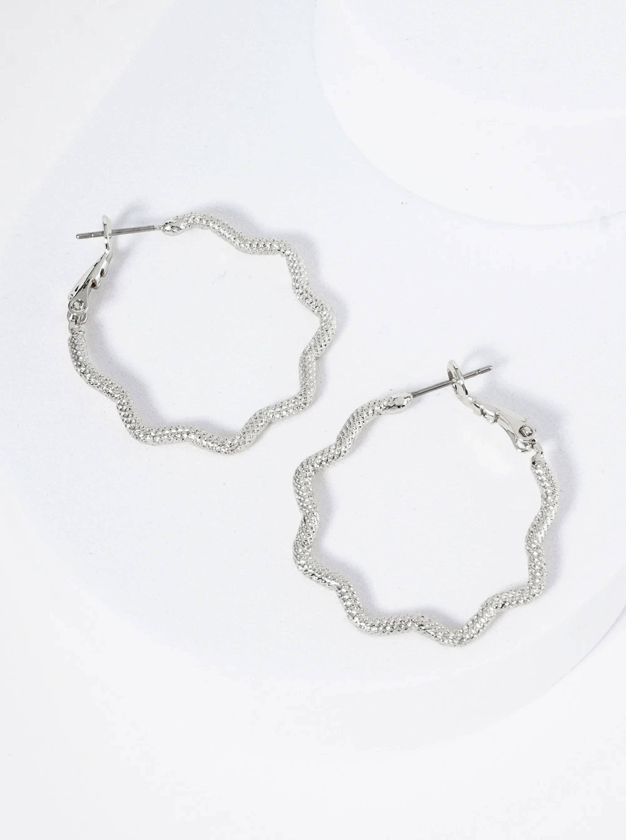 30mm Textured 14K-Gold-Dipped Abstract Wavy Latch Back Hoop Earrings